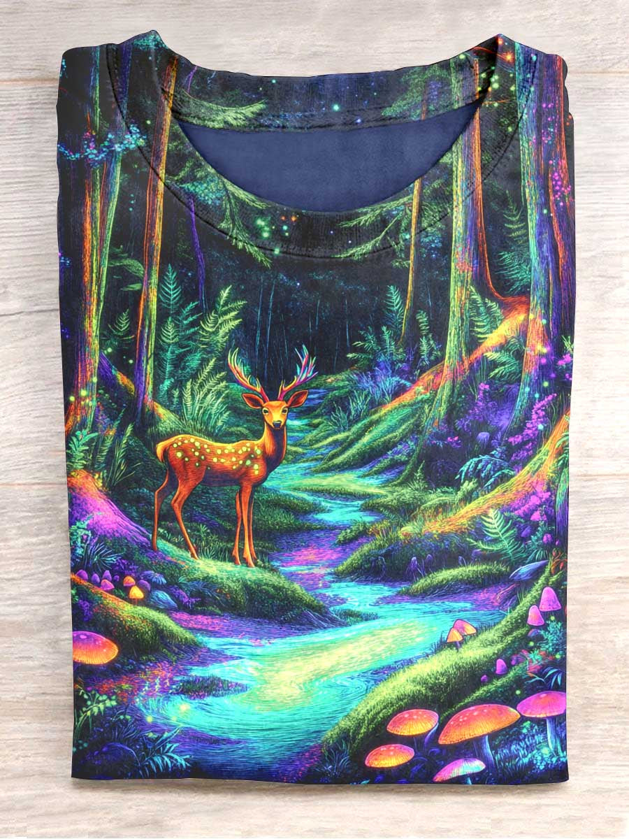 Unisex Forest Deer Print Casual T-shirt