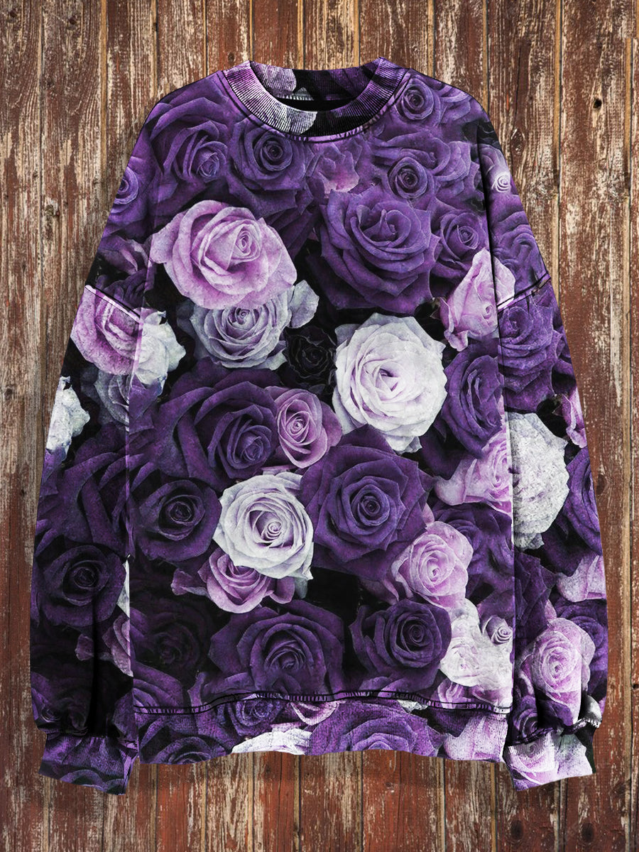 Unisex Fantasy Rose Print Crew Neck Casual Sweatshirt