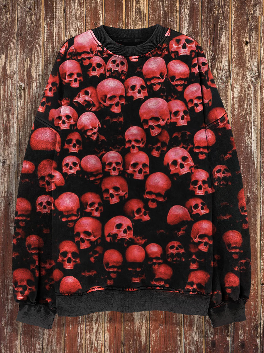 Unisex Blood Skull Print Crew Neck Casual Sweatshirt