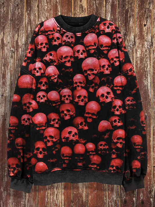 Unisex Blood Skull Print Crew Neck Casual Sweatshirt