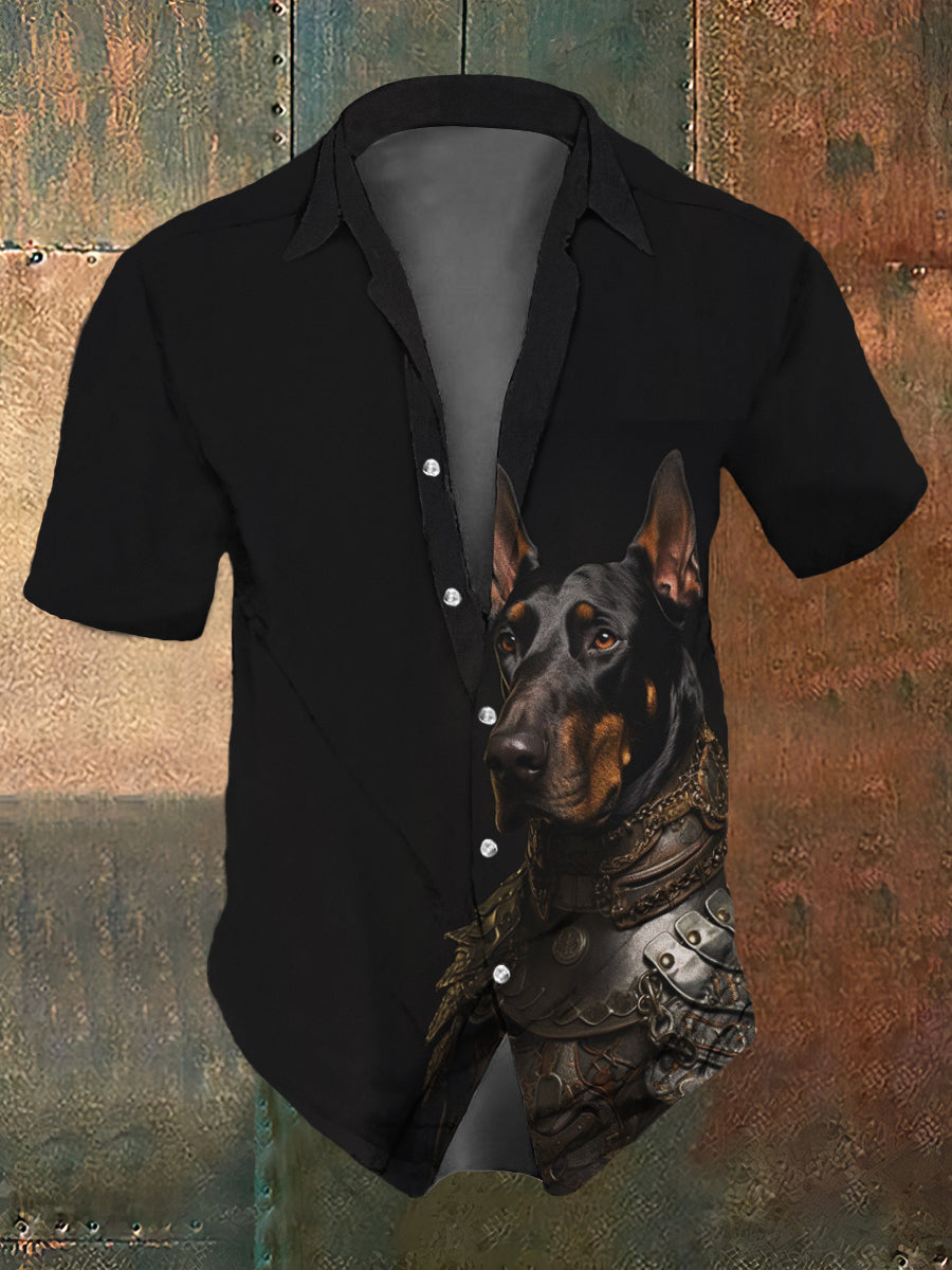 Men's Retro Dark Style General Dog Print Casual Vintage Shirt