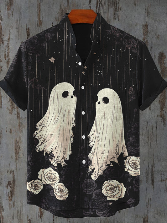 Ghost Black and White Rose Art Print Casual Shirt