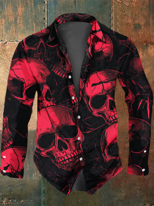 Men's Retro Dark Style Blood Skull Print Casual Vintage Shirt