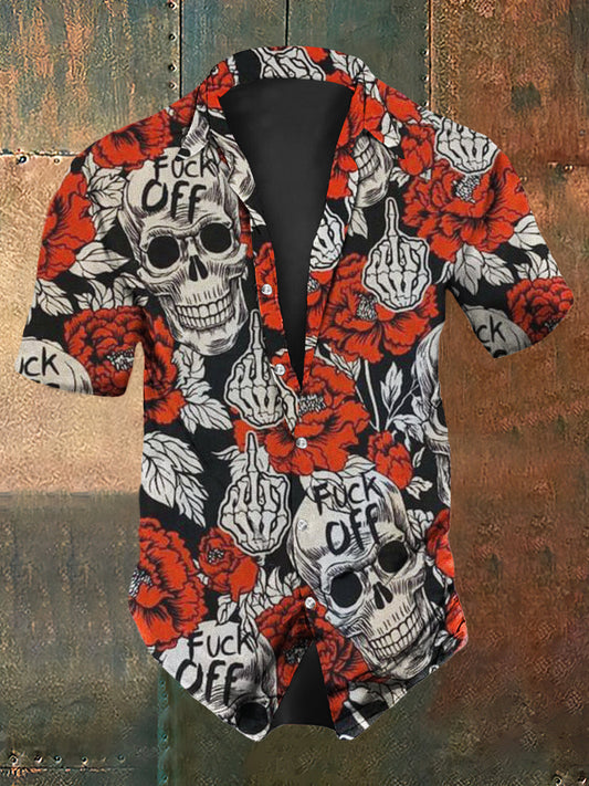 Men's Retro Dark Style Cool Skull Print Casual Shirt