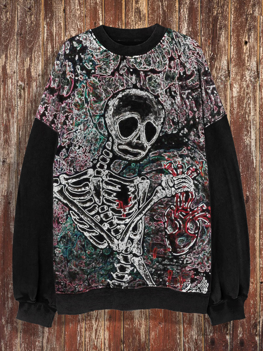 Unisex Abstract Skull Print Crew Neck Casual Sweatshirt