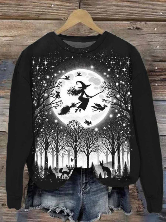 Unisex Flying Witch Print Casual Sweatshirt