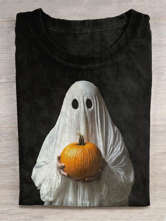 Funny Ghost Halloween Art Print Unisex Round Neck Short Sleeve Casual T-Shirt