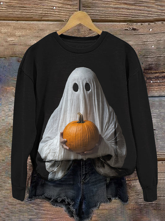 Funny Ghost Halloween Art Print Unisex Crew Neck Long Sleeve Casual Sweatshirt