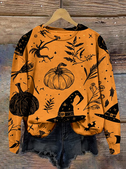 Witch Halloween Graphic Art Print Unisex Crew Neck Long Sleeve Casual Sweatshirt