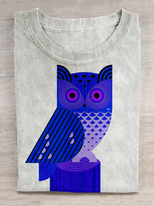 Owl Minimalist Graphic Art Print Unisex Round Neck Short Sleeve Casual T-Shirt