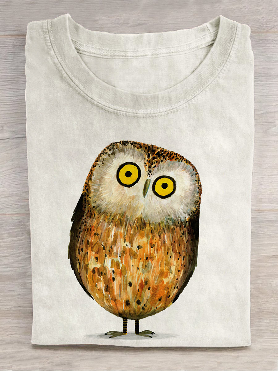 Funny Owl Art Print Unisex Round Neck Short Sleeve Casual T-Shirt