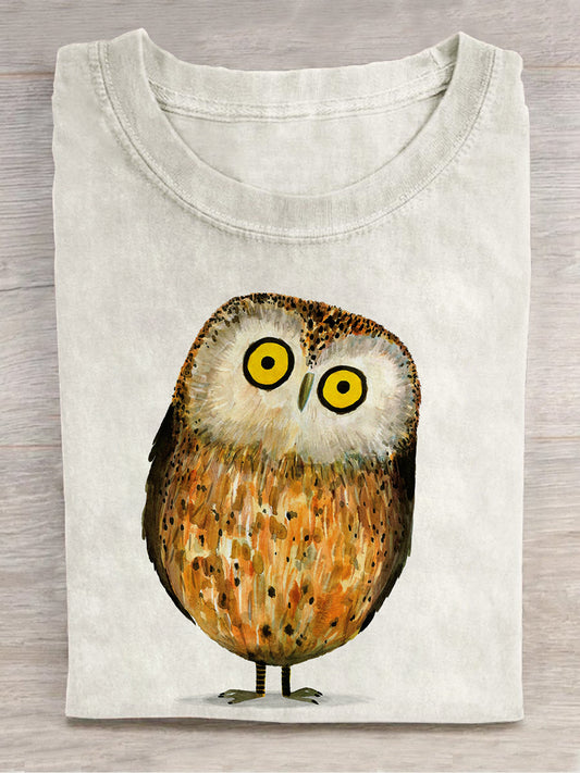 Funny Owl Art Print Unisex Round Neck Short Sleeve Casual T-Shirt