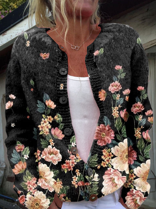 Vintage Art Floral Vintage Art Print Button Cardigan