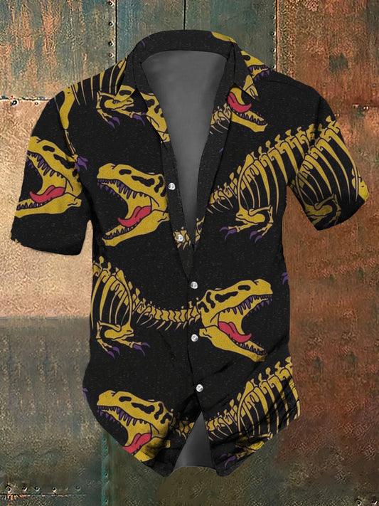 Men's Dinosaur Skull Print Casual Vintage Shirt