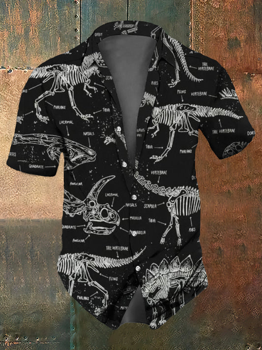 Men's Dinosaur SKull Print Casual Vintage Short SLeeve Shirt