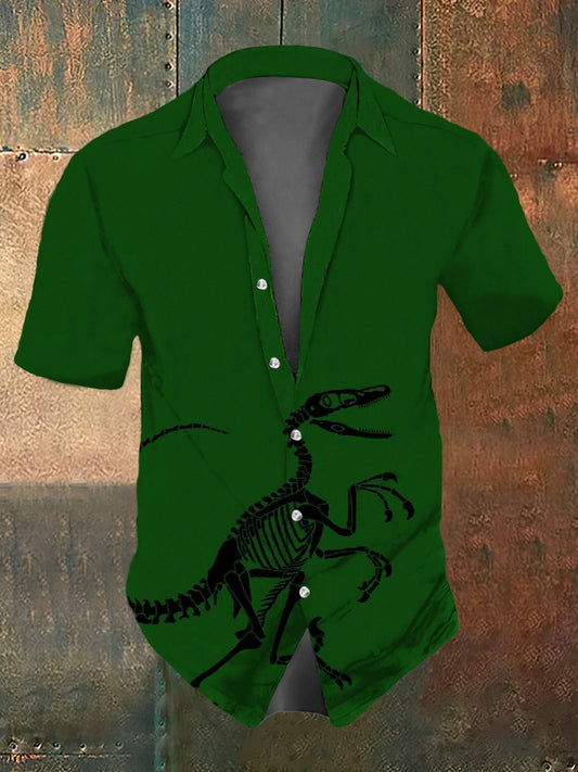 Men's Tyrannosaurus Skull Print Casual Vintage Short SLeeve Shirt