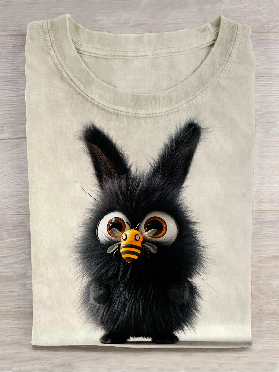 Rabbit Art Print Unisex Round Neck Short Sleeve Casual T-Shirt