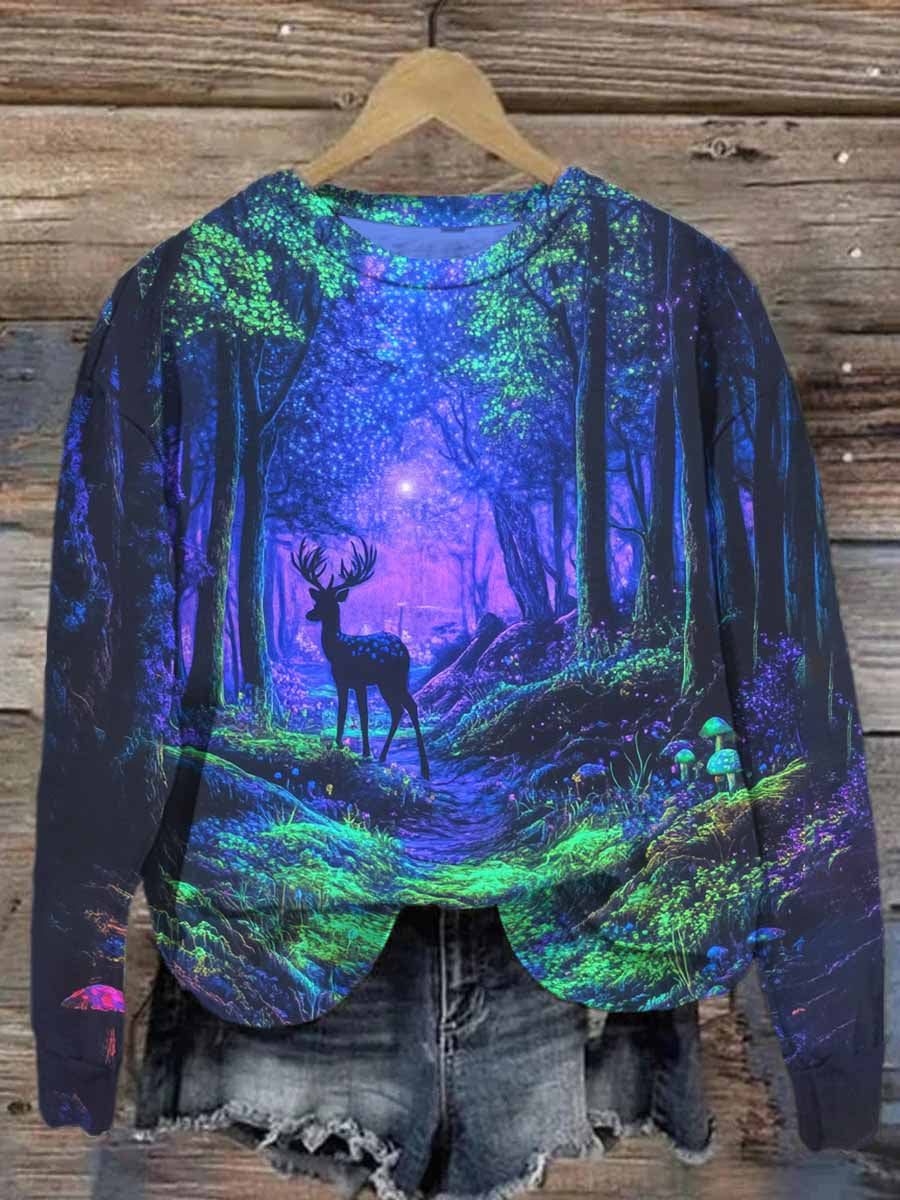 Unisex Forest Deer Print Casual Sweatshirt