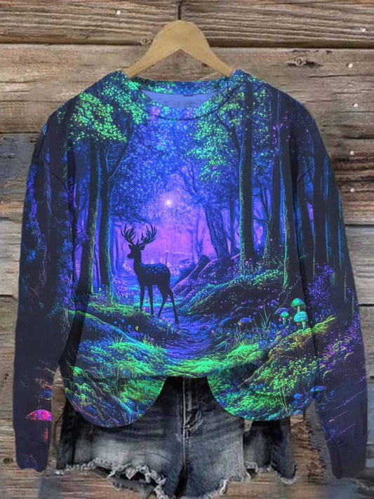 Unisex Forest Deer Print Casual Sweatshirt