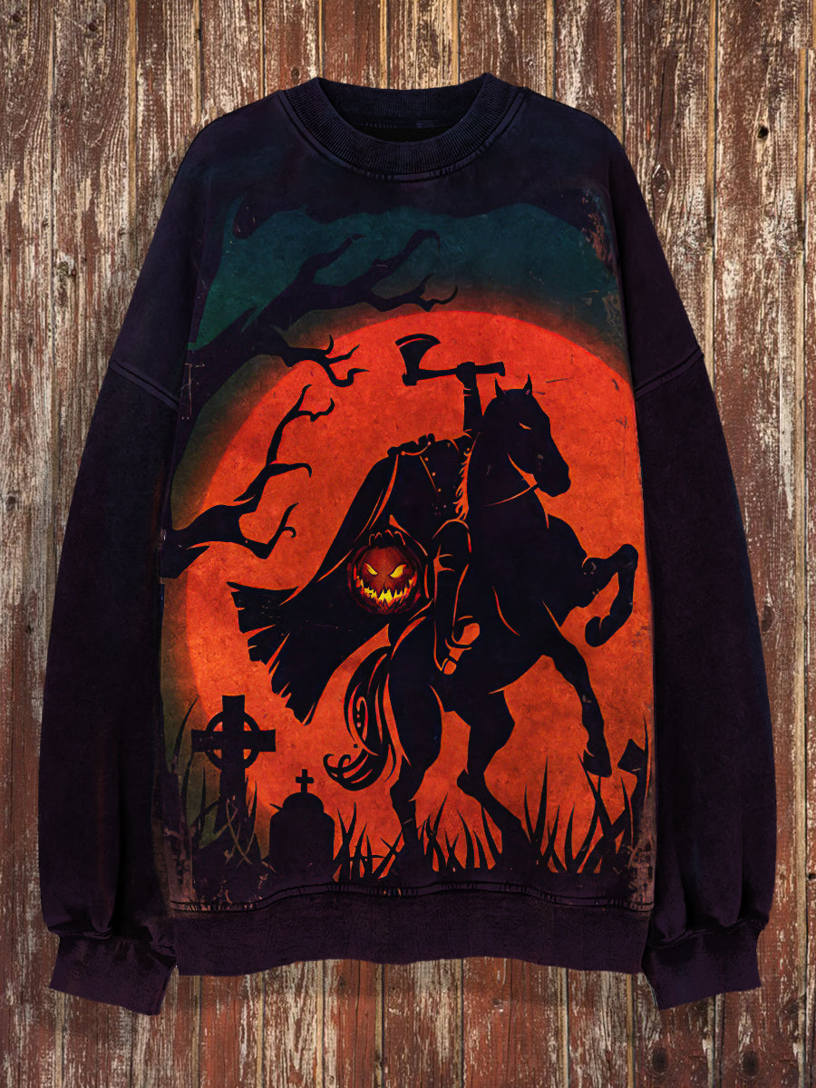 Unisex Pumpkin Knight Print Crew Neck Casual Sweatshirt