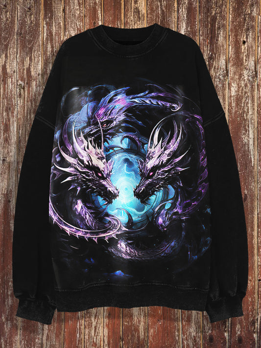 Unisex Dragon Print Crew Neck Casual Sweatshirt