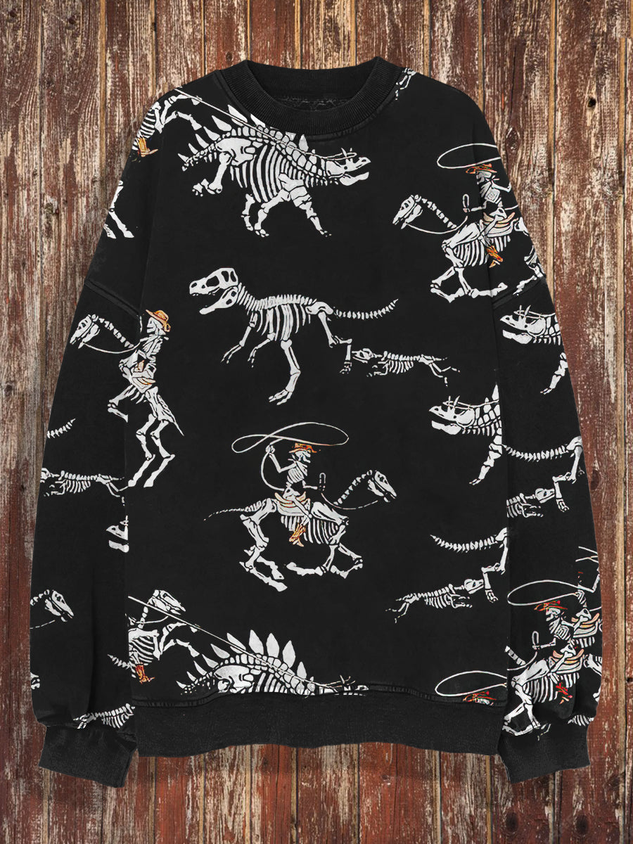 Unisex Dinosaur Skeleton Print Crew Neck Casual Sweatshirt