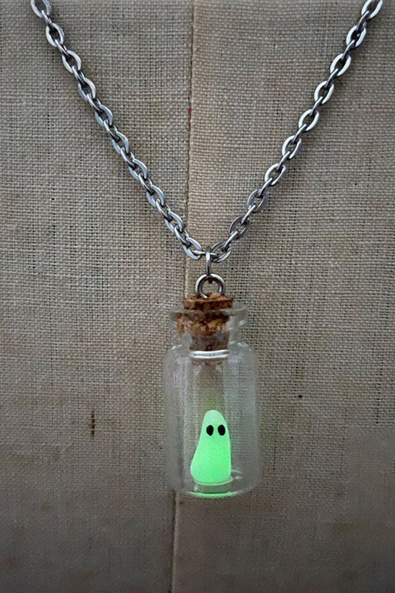 Halloween Drift Bottle Luminous Ghost Necklace Earrings