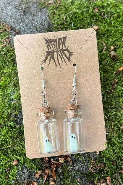 Halloween Drift Bottle Luminous Ghost Necklace Earrings