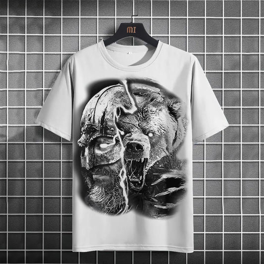 Viking War Bear Graphic Art Print Unisex Crew Neck Short Sleeve Casual T-Shirt