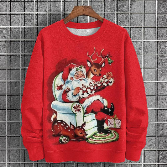 Vintage Christmas Art Print Unisex Crew Neck Long Sleeve Casual Sweatshirt