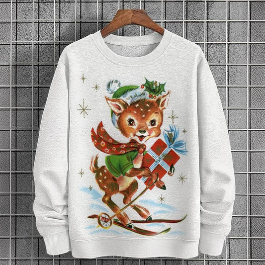 Vintage Christmas Art Print Unisex Crew Neck Long Sleeve Casual Sweatshirt