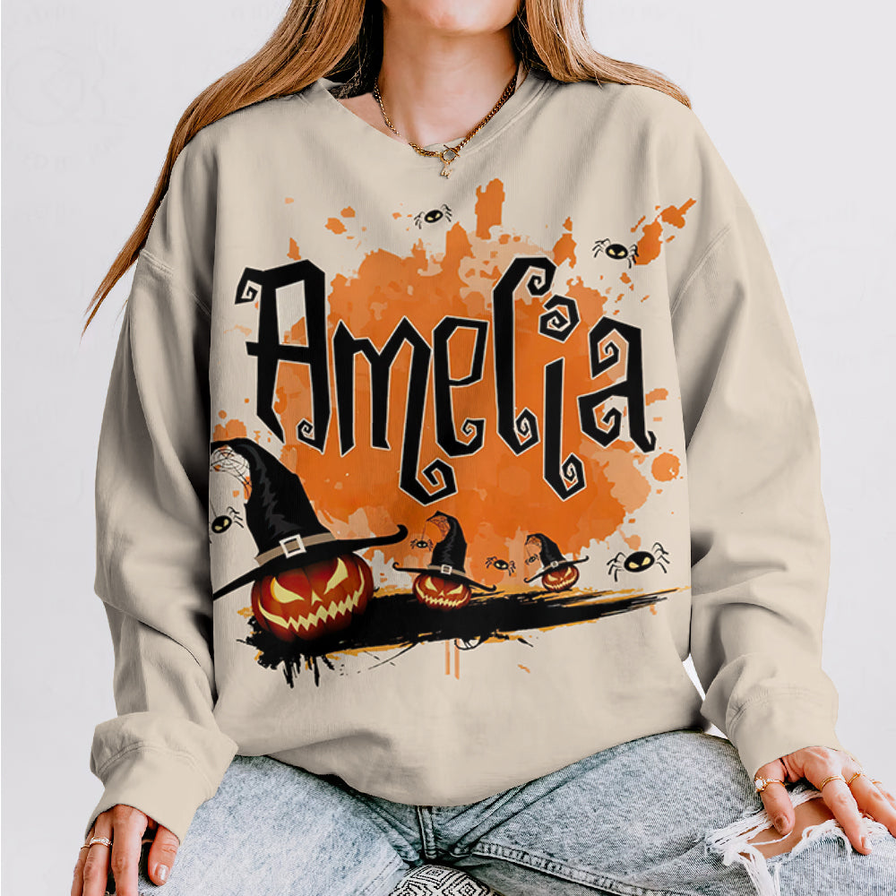 Halloween Graphic Art Print Crew Neck Long Sleeve Casual Sweatshirt