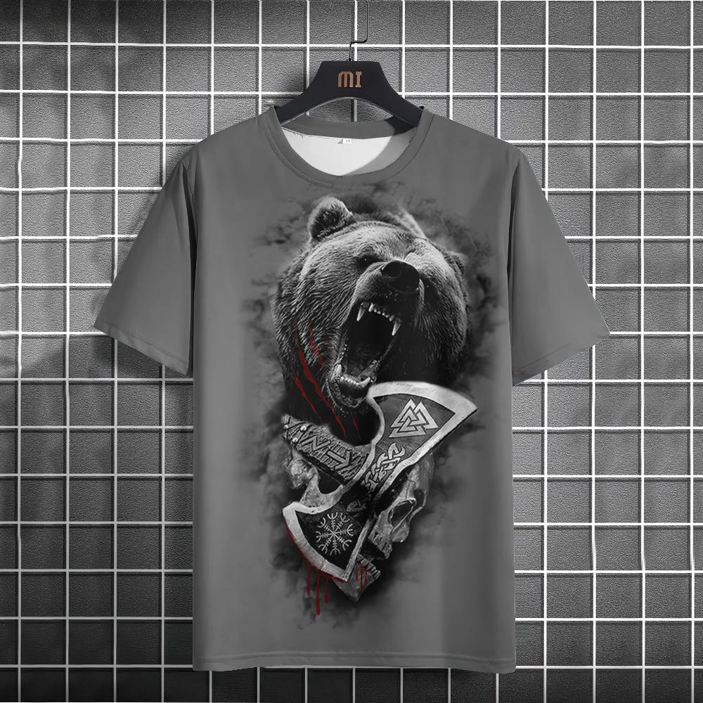 Viking War Bear Graphic Art Print Unisex Crew Neck Short Sleeve Casual T-Shirt