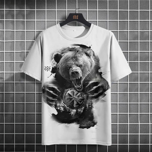 Viking War Bear Graphic Art Print Unisex Crew Neck Short Sleeve Casual T-Shirt