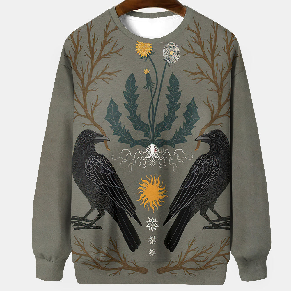 Raven Art Print Unisex Crew Neck Long Sleeve Casual Sweatshirt