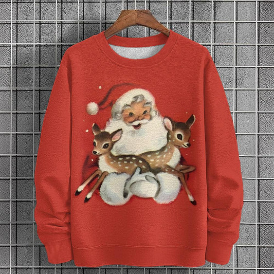 Vintage Christmas Art Print Unisex Crew Neck Long Sleeve Casual Sweatshirt