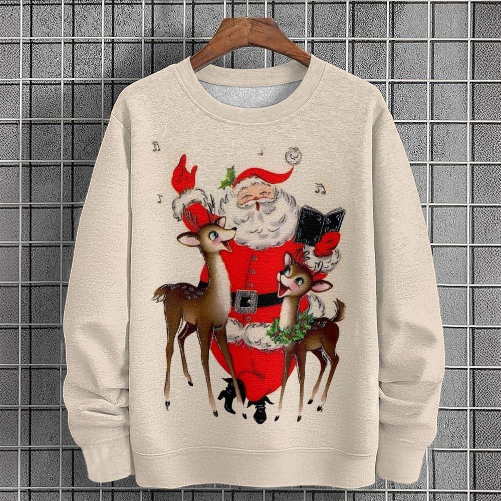 Vintage Christmas Art Print Unisex Crew Neck Long Sleeve Casual Sweatshirt