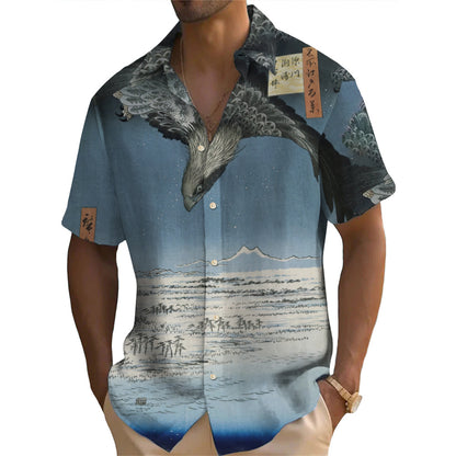 Retro Ukiyo-e Art Print Short Sleeve Casual Shirt