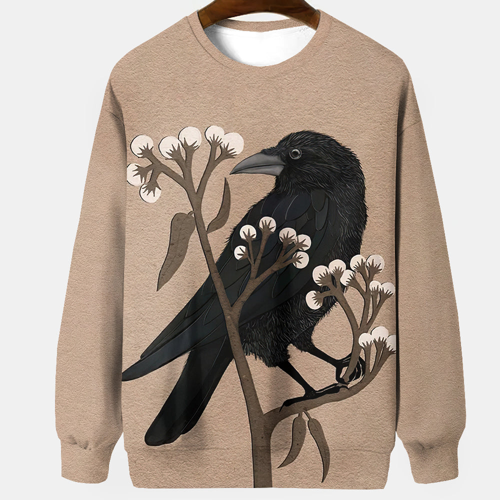 Raven Art Print Unisex Crew Neck Long Sleeve Casual Sweatshirt