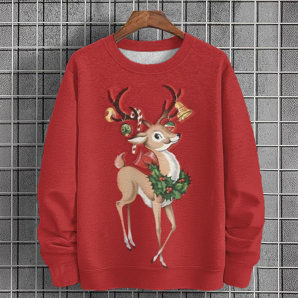 Vintage Christmas Art Print Unisex Crew Neck Long Sleeve Casual Sweatshirt