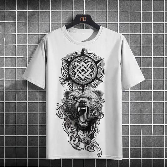 Viking War Bear Graphic Art Print Unisex Crew Neck Short Sleeve Casual T-Shirt