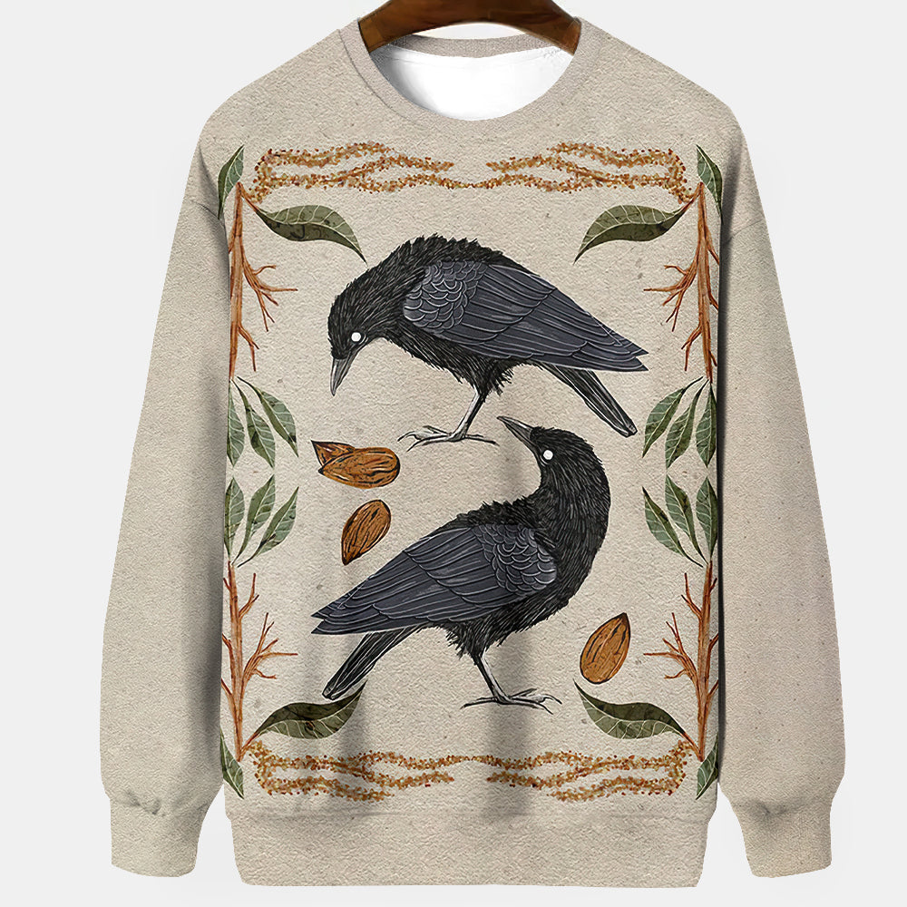 Raven Art Print Unisex Crew Neck Long Sleeve Casual Sweatshirt