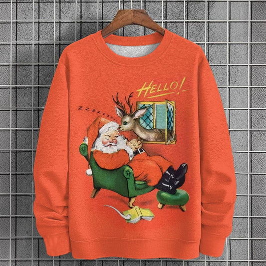 Vintage Christmas Art Print Unisex Crew Neck Long Sleeve Casual Sweatshirt