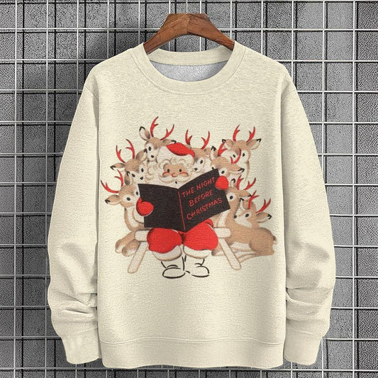 Vintage Christmas Art Print Unisex Crew Neck Long Sleeve Casual Sweatshirt