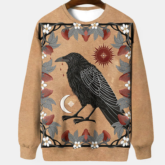 Raven Art Print Unisex Crew Neck Long Sleeve Casual Sweatshirt