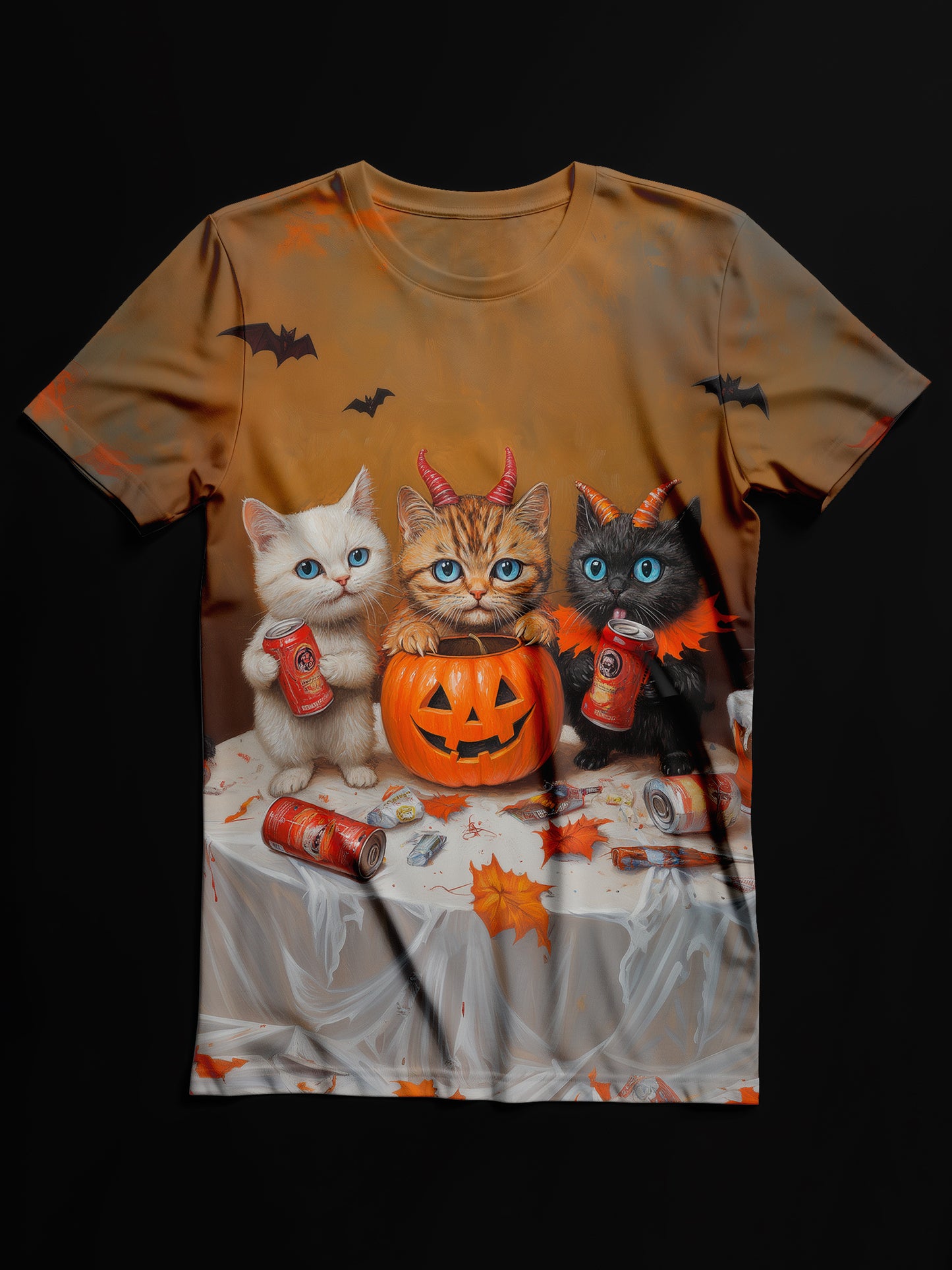 Halloween Cat Art Print Unisex Crew Neck Casual T-Shirt