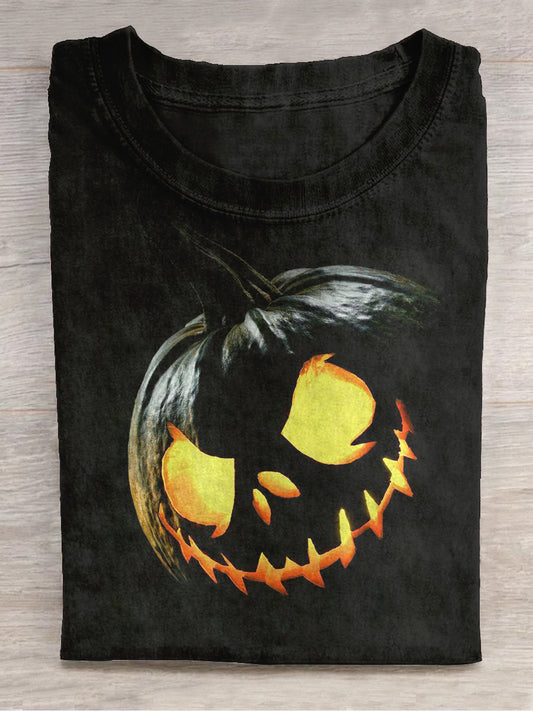 Halloween Pumpkin Monster Art Print Unisex Round Neck Short Sleeve Casual T-Shirt