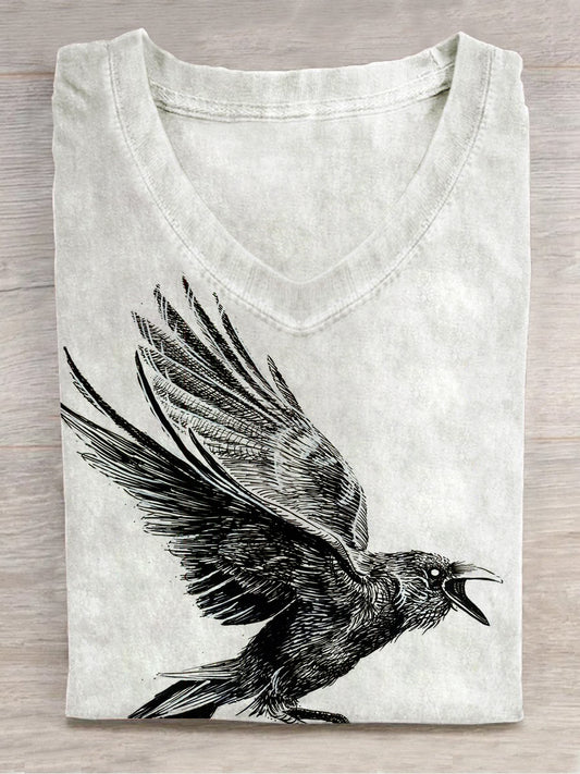 Raven Art Print Unisex V-neck Short Sleeve Casual T-shirt