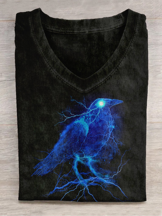 Raven Art Print Unisex V-neck Short Sleeve Casual T-shirt