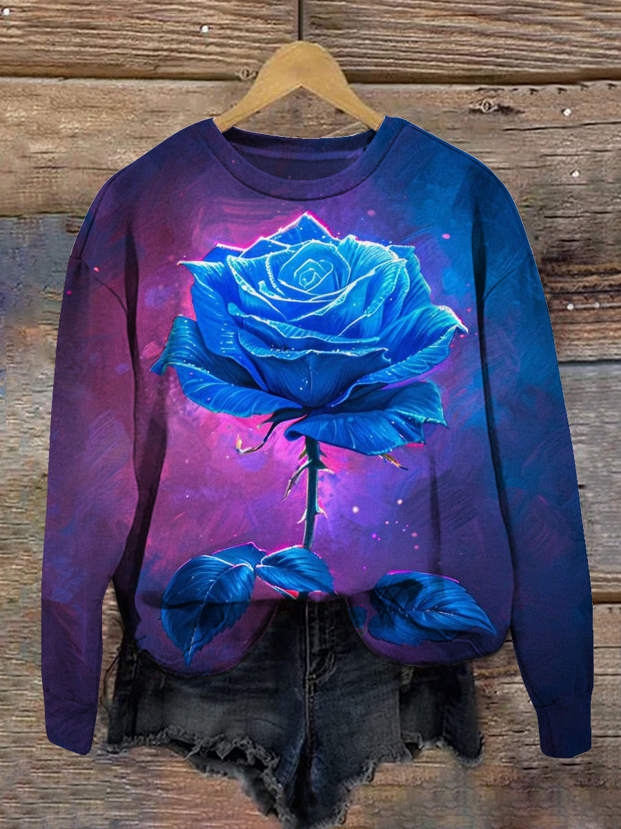 Floral Art Print Unisex Crew Neck Long Sleeve Casual Sweatshirt